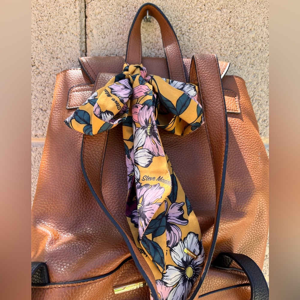 Steve Madden Faux Leather Backpack Purse with Floral Design